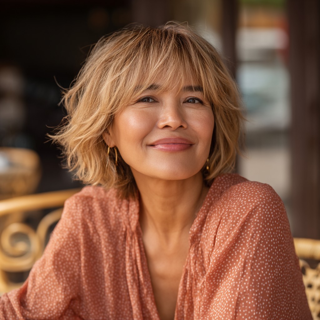 Soft Shaggy Layers with Feathered Bangs