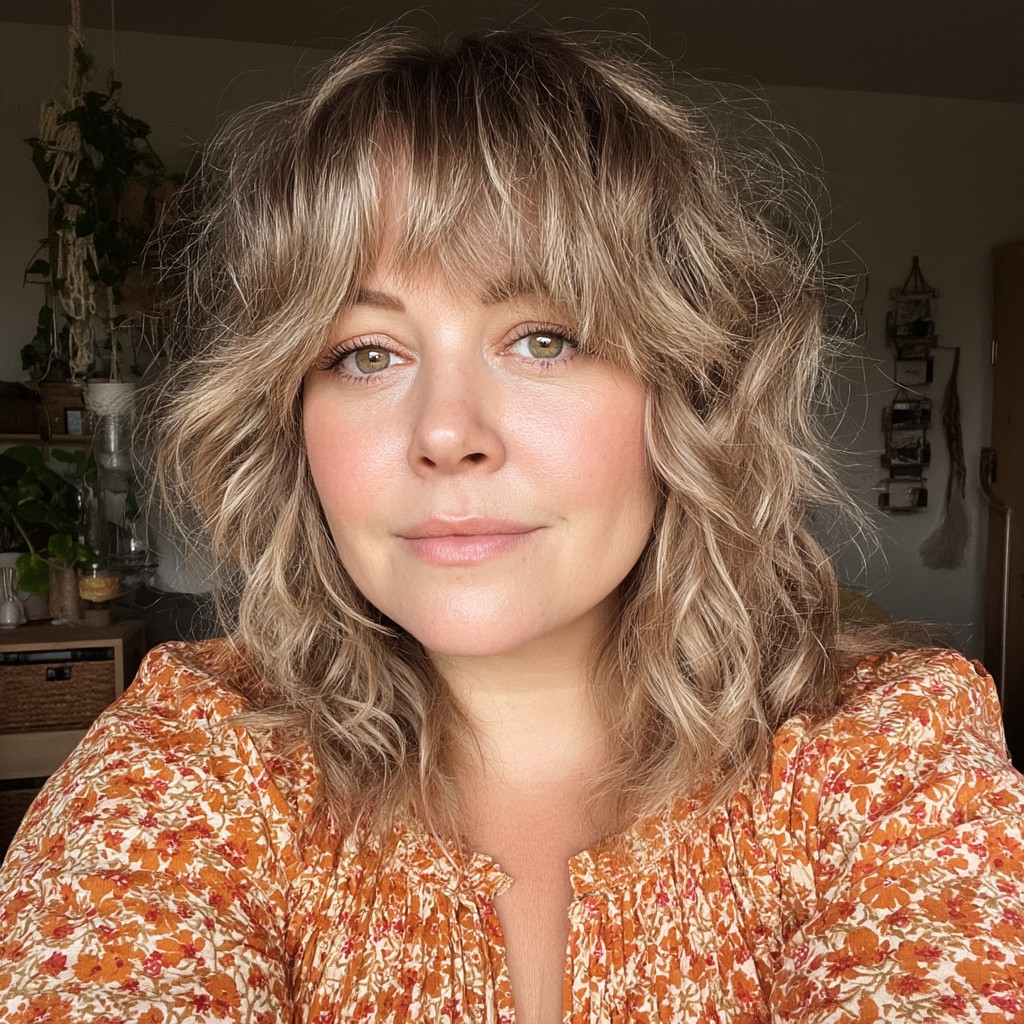 Soft Textured Waves with Bangs