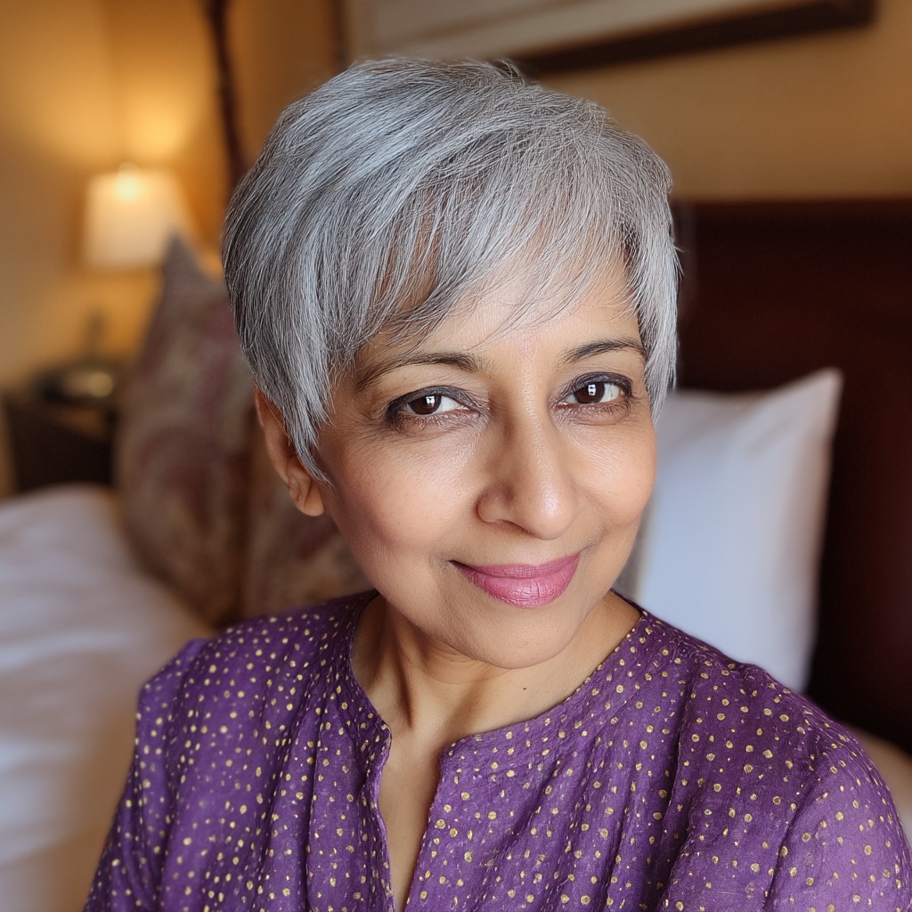 Softly Layered Silver Pixie Cut for Mature Women