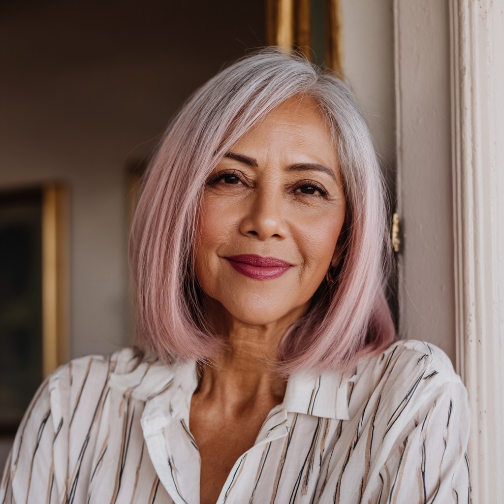 Stylish Blush-Toned Long Bob with Soft Layers