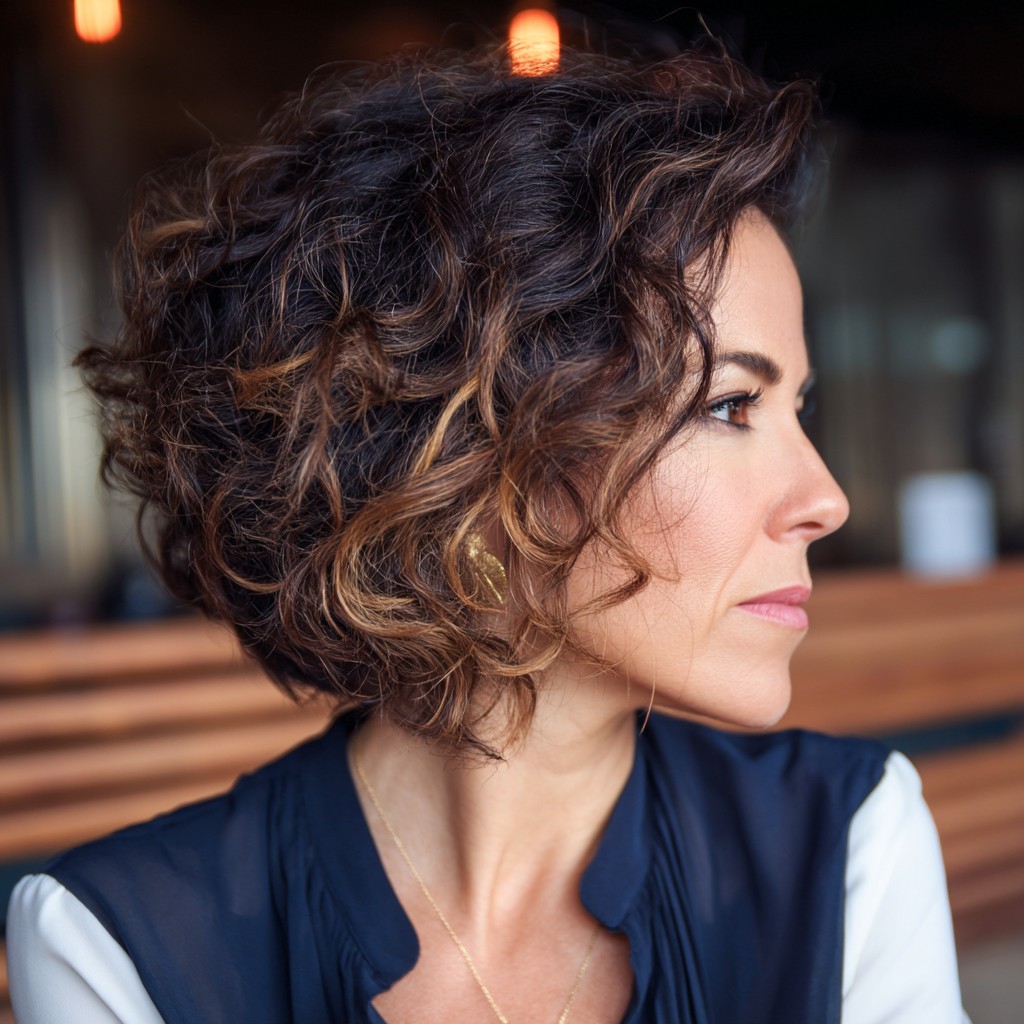Stylish Curly Bob with Subtle Highlights