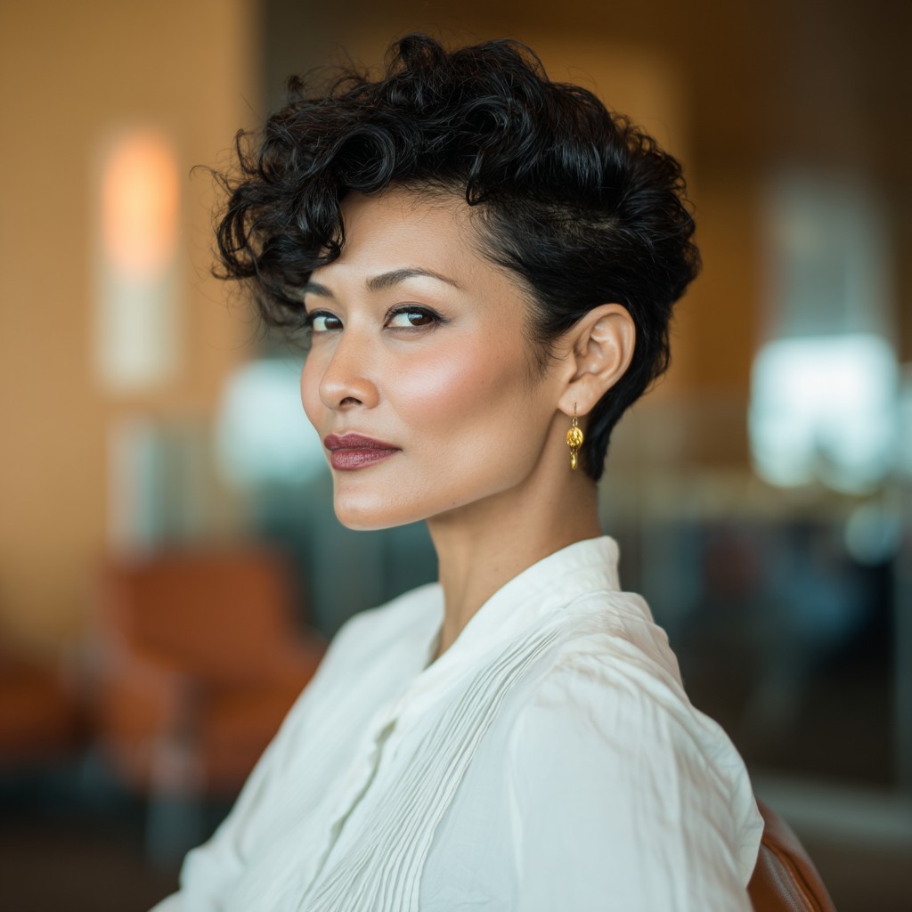 Stylish Curly Pixie Cut with Defined Curls