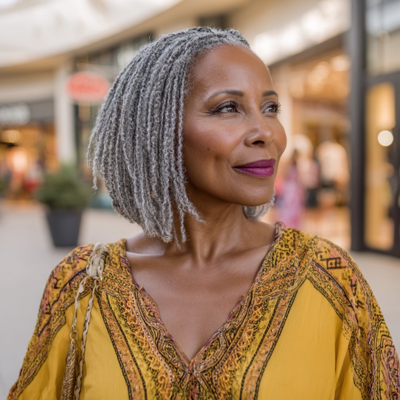 Stylish Gray Short Braids for Mature Black Women