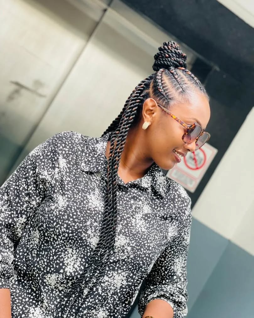 Stylish High Bun with Long Senegalese Twists