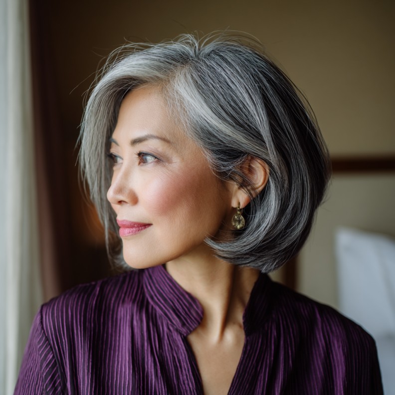 Stylish Layered Silver Bob with Soft Movement