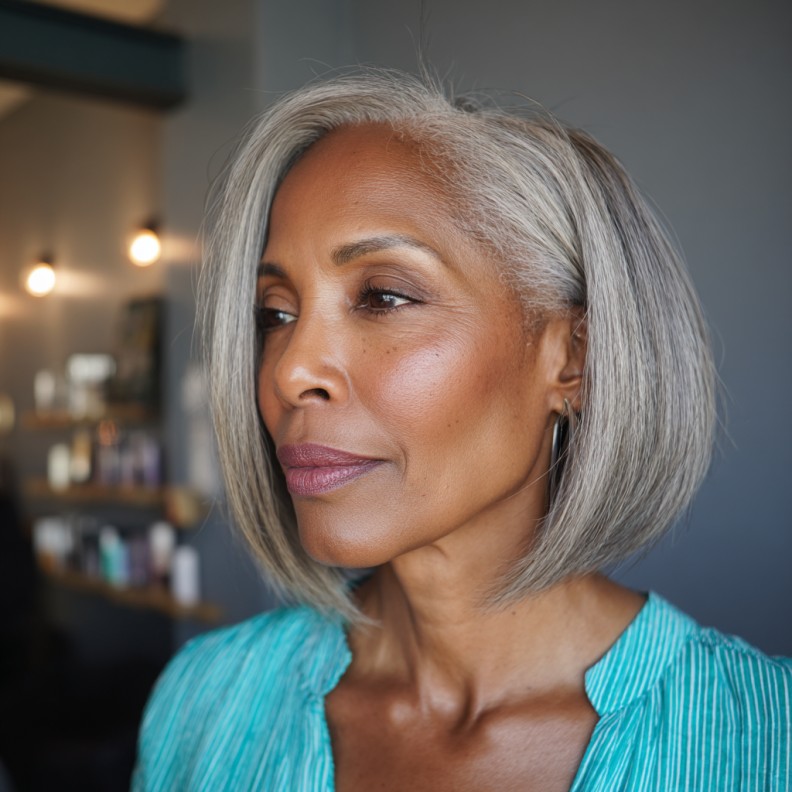 Stylish Silver Blunt Bob with Subtle Movement