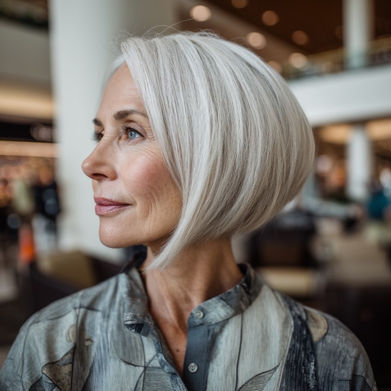 Stylish Silvery Bob with Subtle Volume