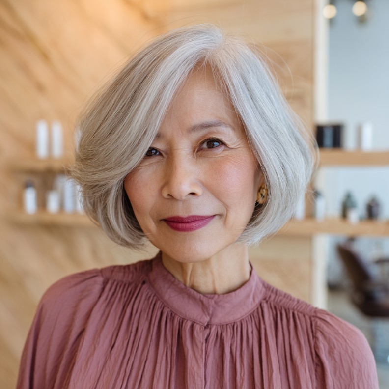 Stylish Soft Grey Bob with Subtle Volume