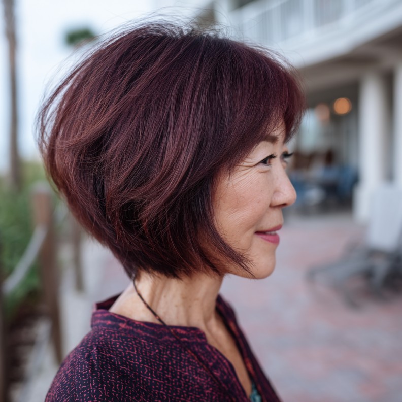 Textured Burgundy Bob with Flattering Volume