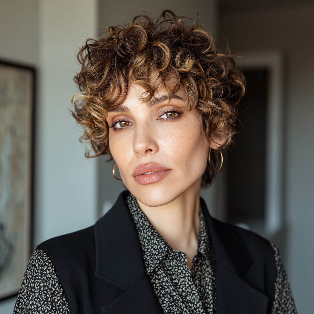 Textured Curly Hairstyle with Soft Highlights