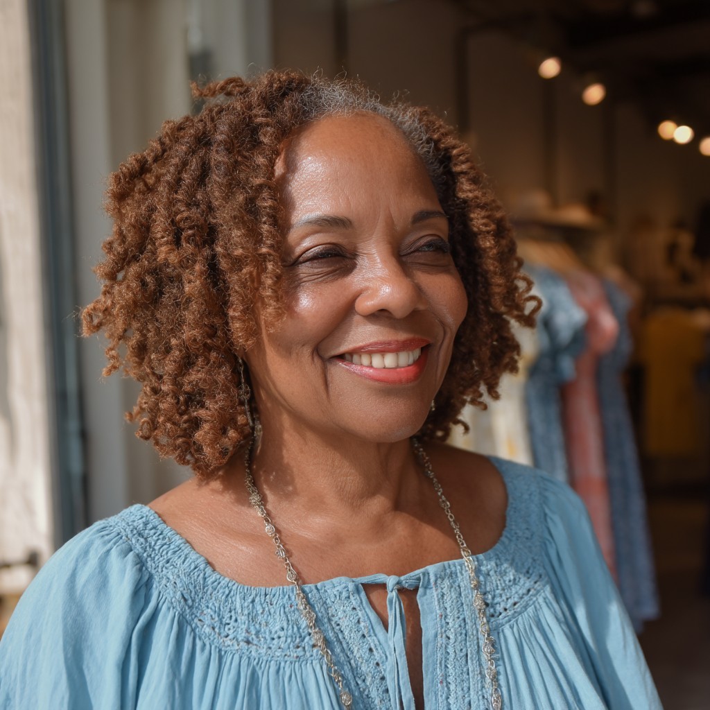 Textured Curly Shoulder-Length Cut for Mature Black Women