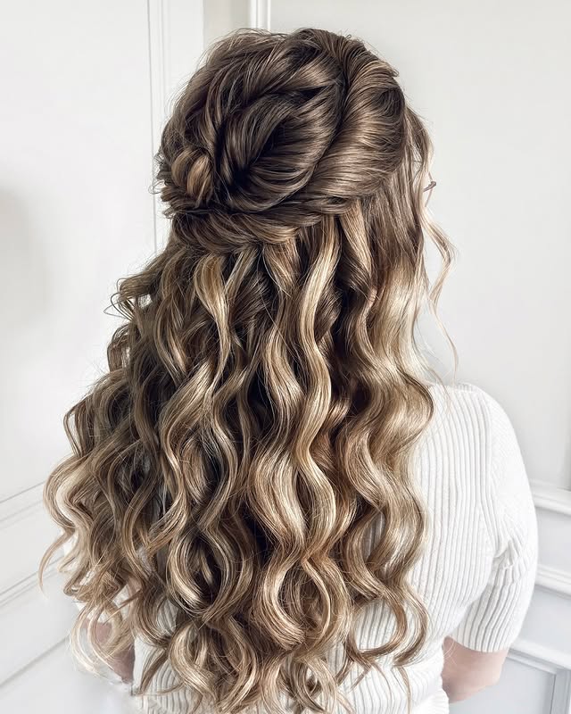 Textured Half-Up Half-Down Curls with Braided Detail