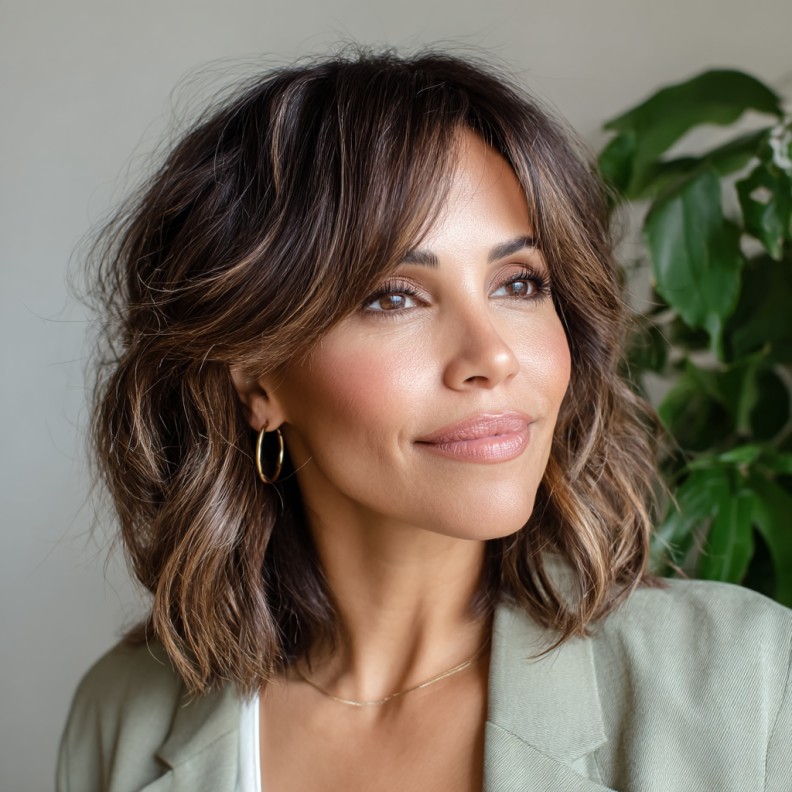 Textured Layered Bob with Rich Highlights