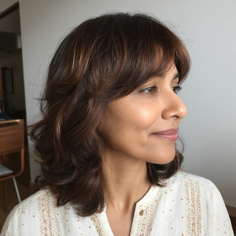 Textured Long Bob with Subtle Layers and Face-Framing Bangs