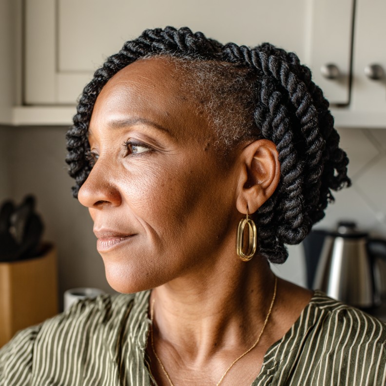 Textured Short Braids with Shaved Side for Mature Black Women