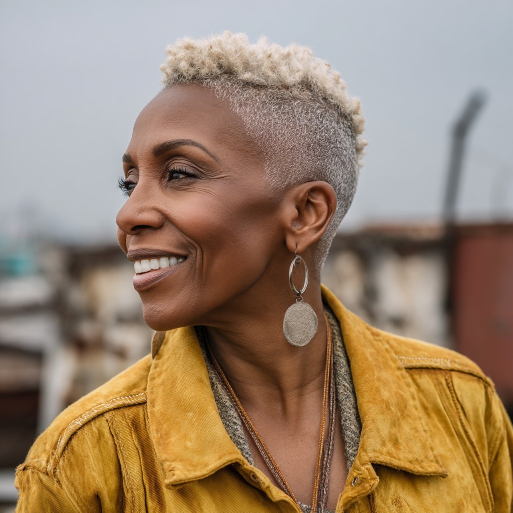 Textured Short Cut with Buzzed Sides and Curly Top