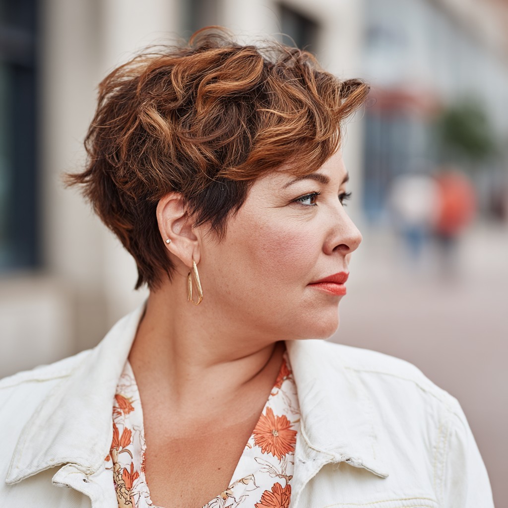 Textured Short Cut with Soft Waves for Round Faces