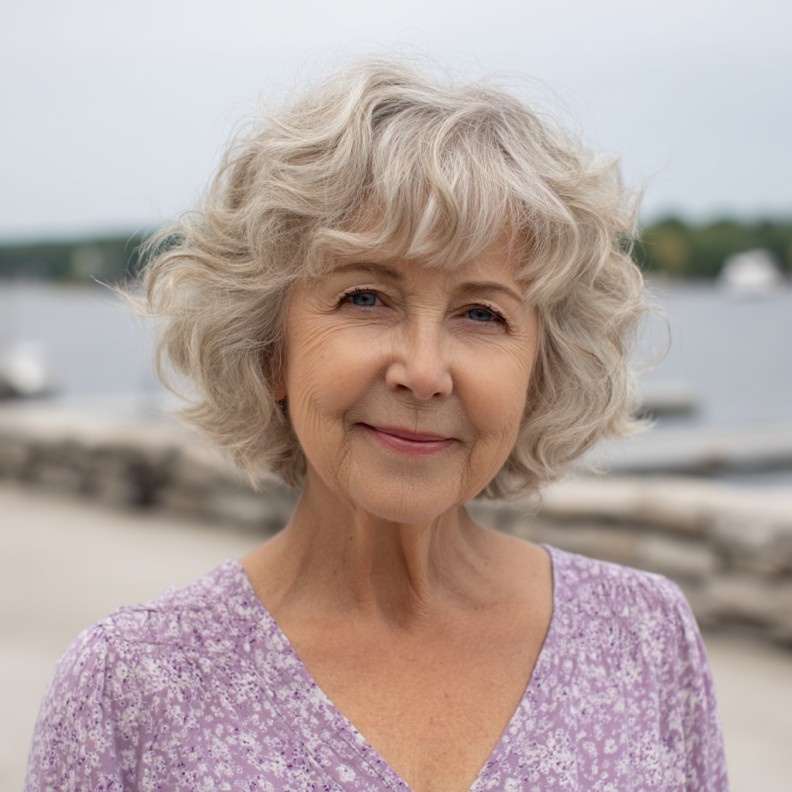 Textured Silver Curly Bob for Mature Women