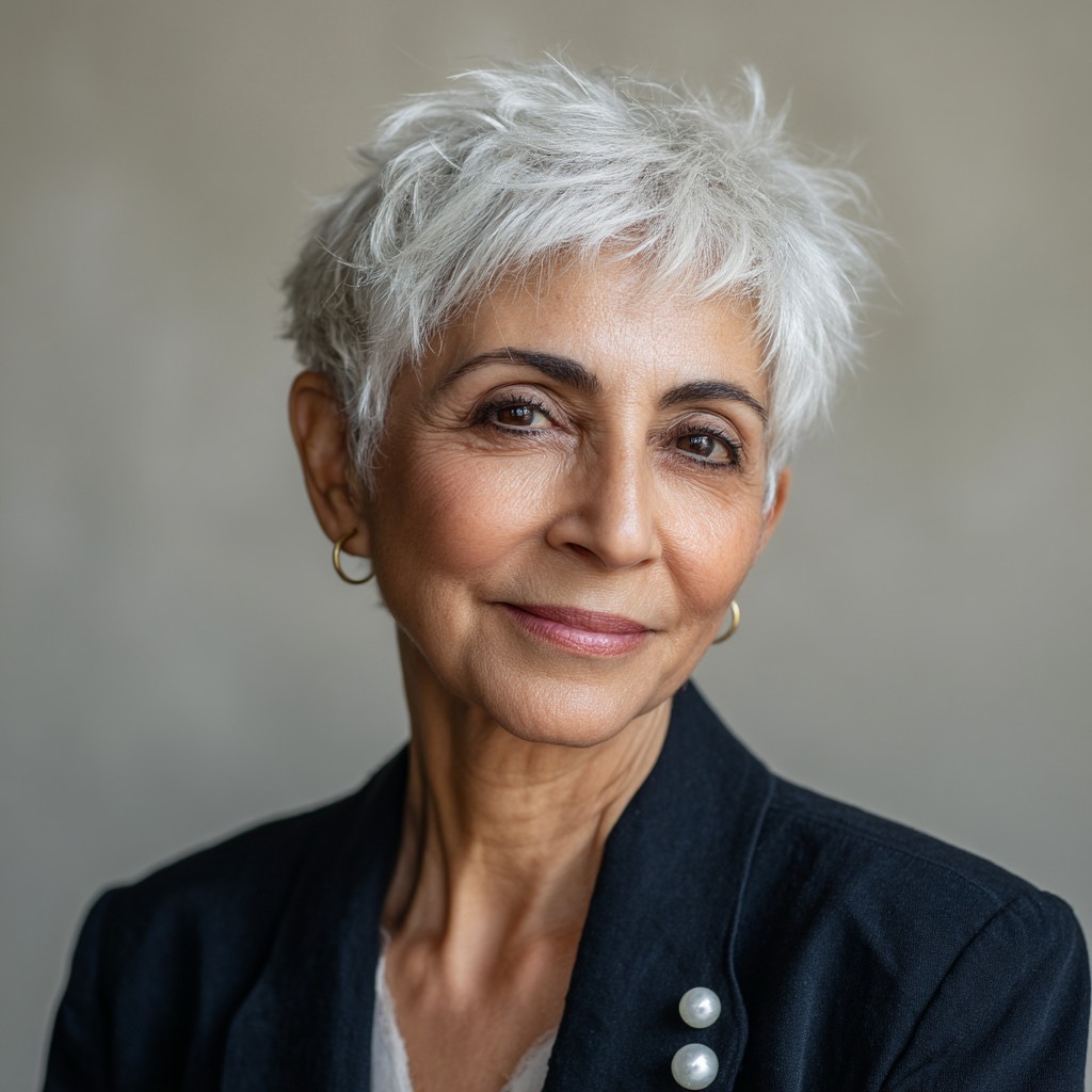 Textured Silver Pixie with Playful Layers