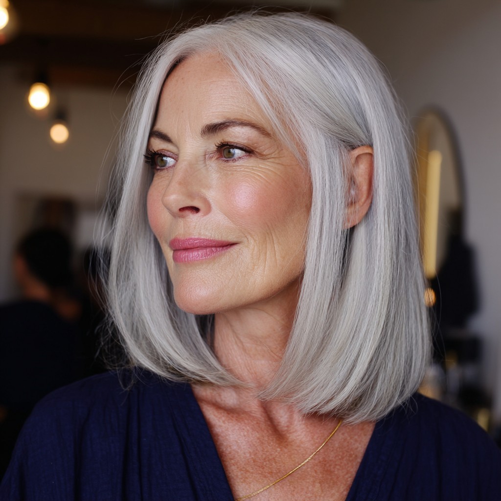 Timeless Silver Long Bob with Soft Edges