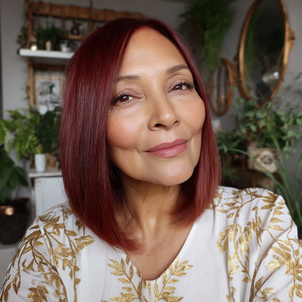 Vibrant Cherry Red Long Bob with Smooth Edges