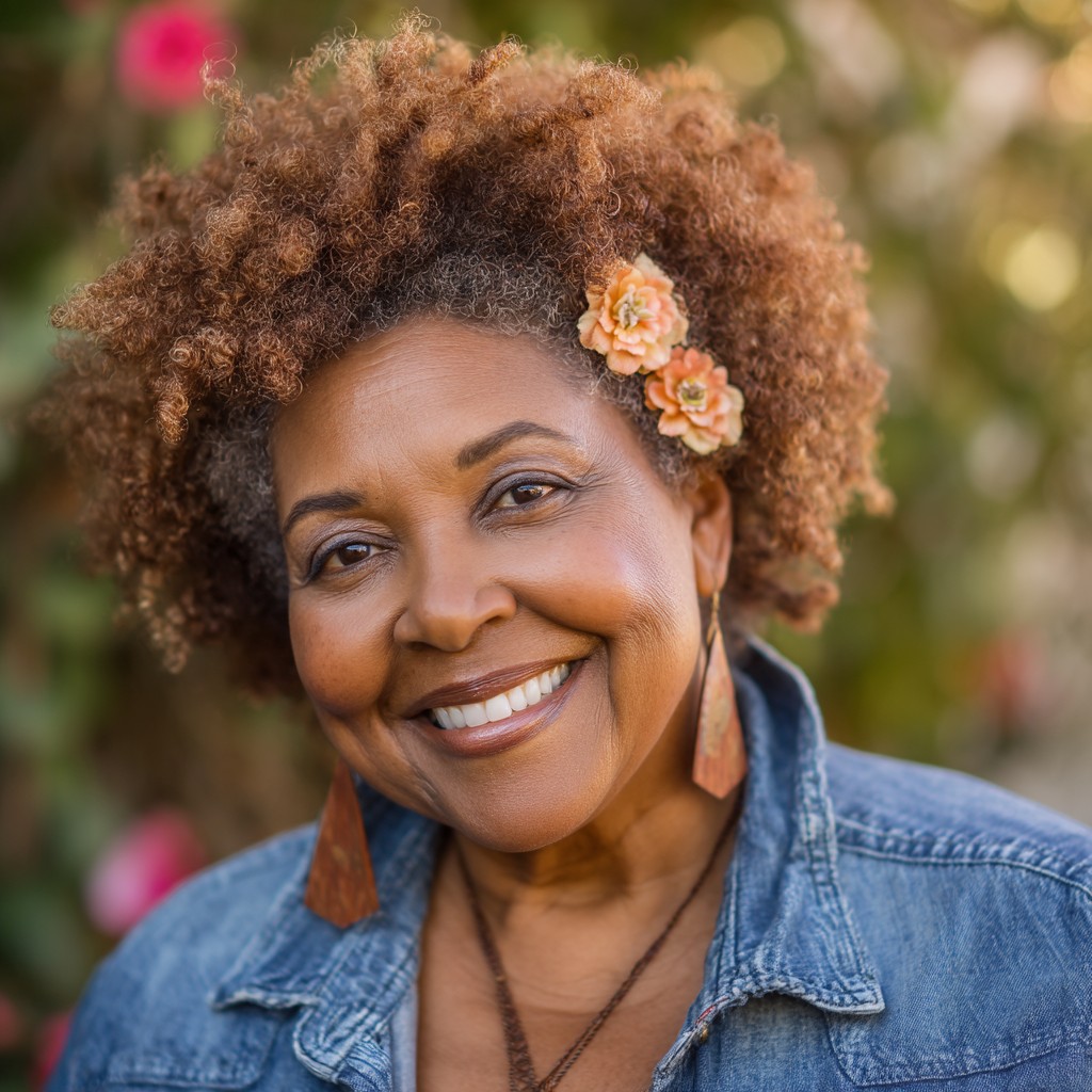 Vibrant Curly Volume with Floral Accent