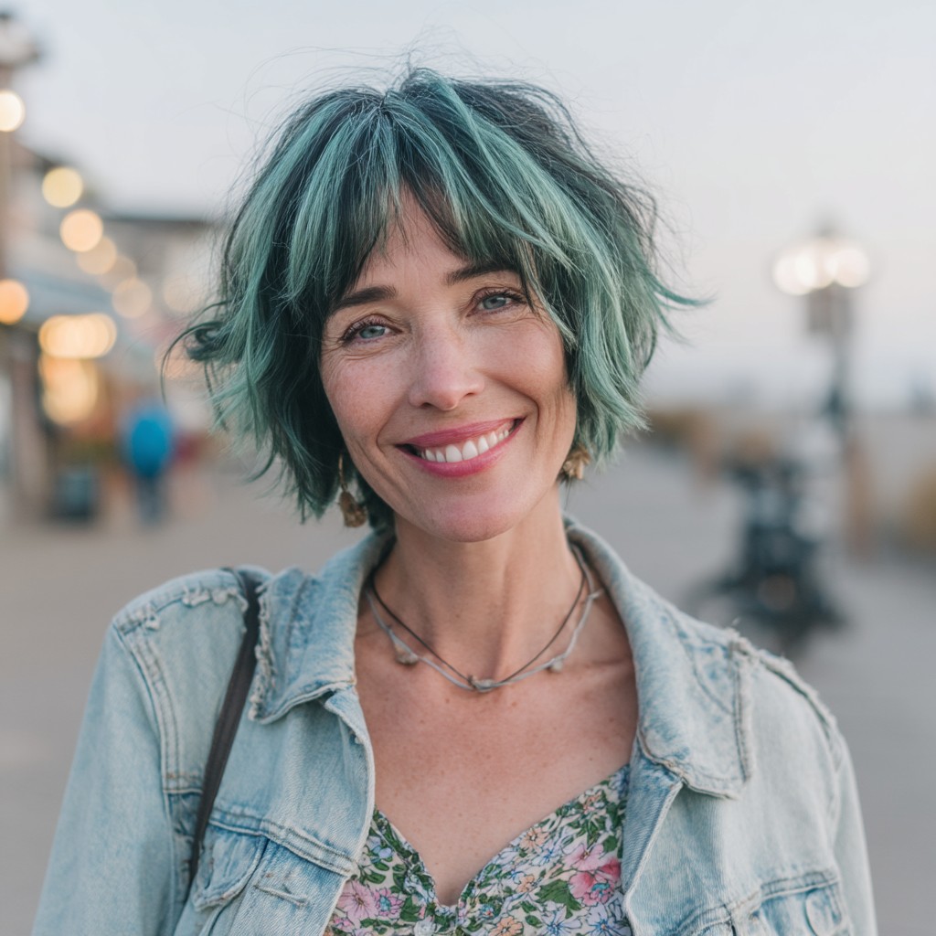 Vibrant Shaggy Bob with Soft Pastel Tones
