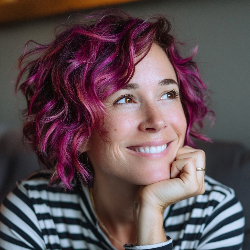Vibrant Shaggy Curly Cut with Bold Highlights