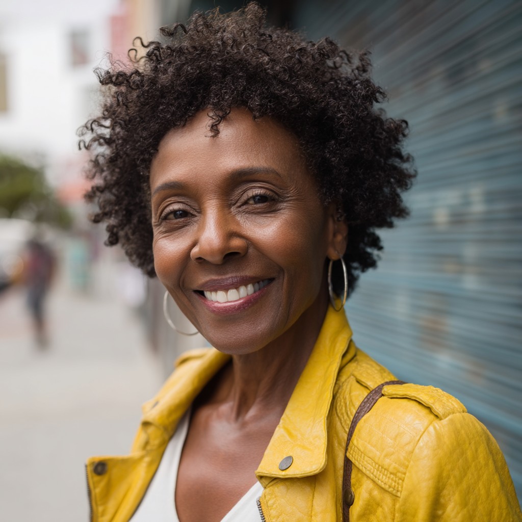 Voluminous Curly Natural Haircut for Mature Women