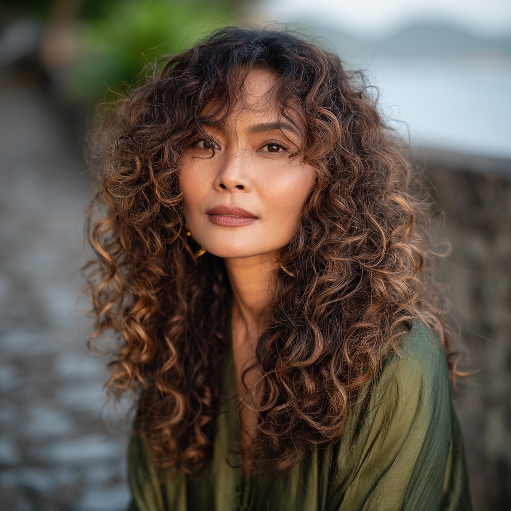 Voluminous Natural Curls with Face-Framing Layers