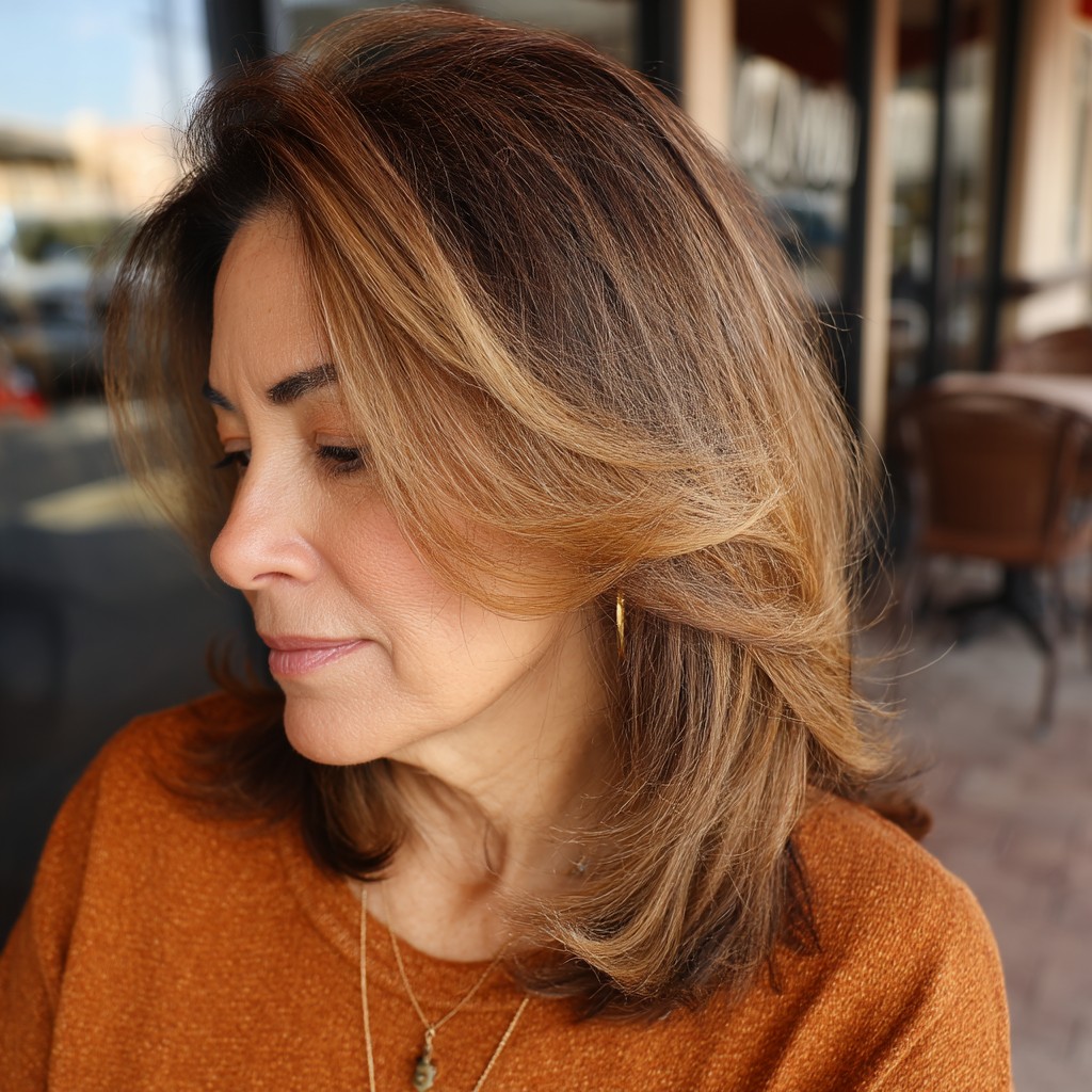 Warm Chestnut Long Bob with Subtle Layers