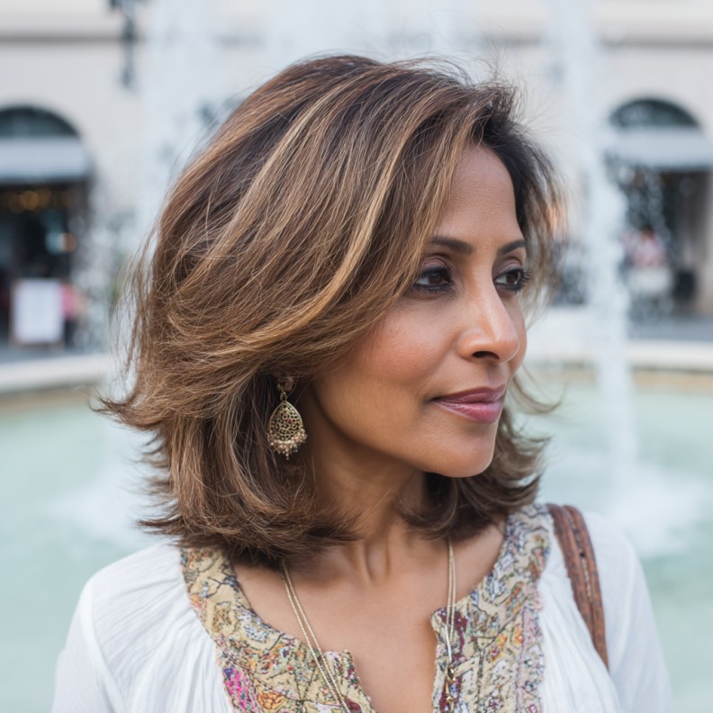 Warm Honey-Toned Long Bob with Soft Layers