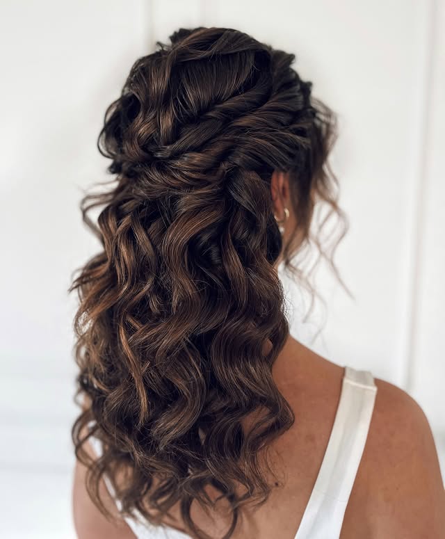 Whimsical Half-Up Half-Down Curls with Twisted Detail