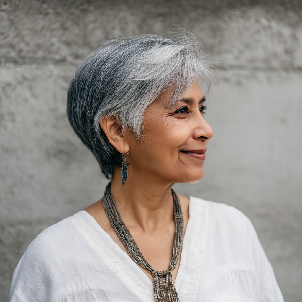 Chic Short Wedge Cut with Soft Silver Layers