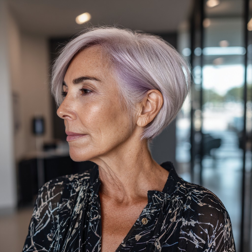 Chic Short Wedge Cut with Subtle Lavender Tones