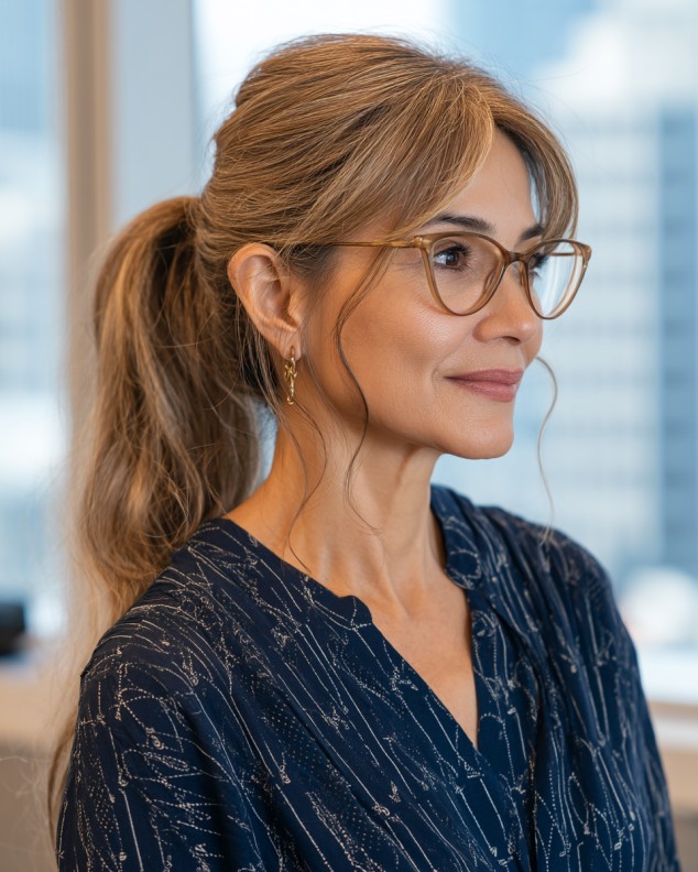 Elegant Long Layered Ponytail with Subtle Highlights