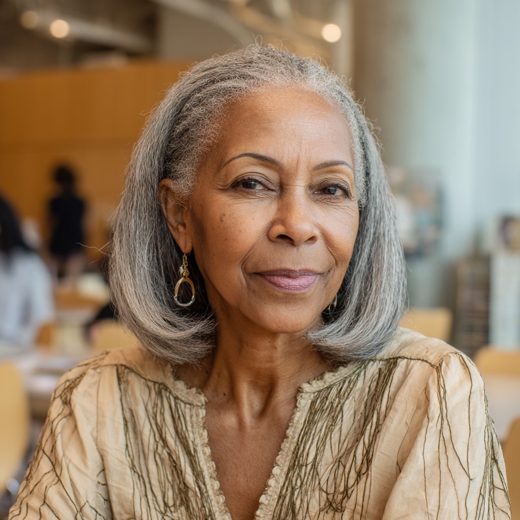 Elegant Silver Shoulder-Length Cut with Soft Movement