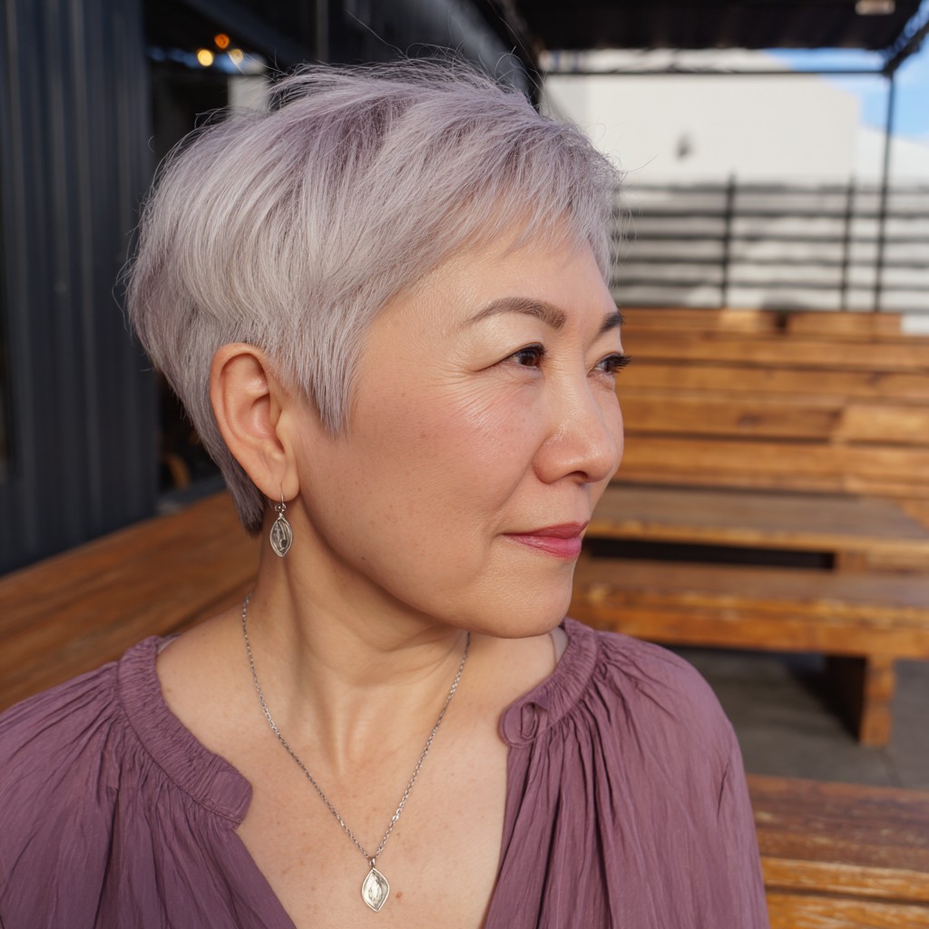 Modern Textured Wedge Cut with Soft Lavender Highlights