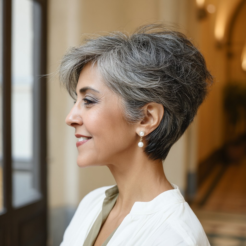 Modern Textured Wedge Cut with Soft Silver Highlights