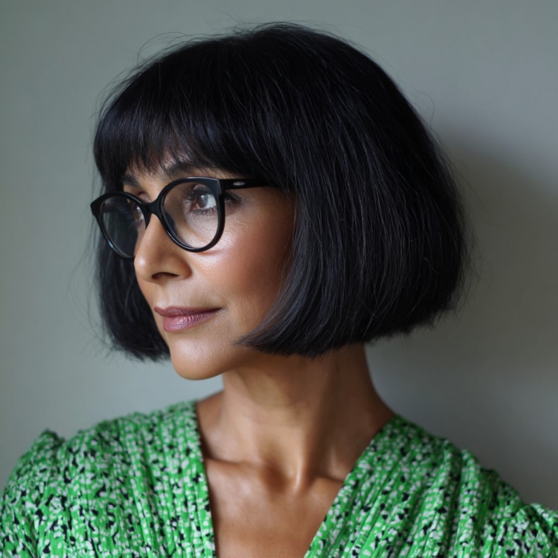 Sleek Black Bob with Straight Bangs