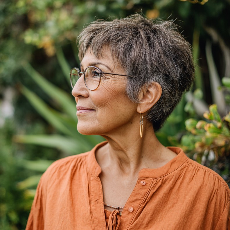 Textured Short Pixie Cut with Glasses
