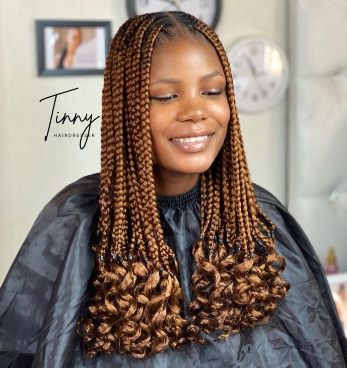 Charming Blonde Box Braids with Playful Curled Ends