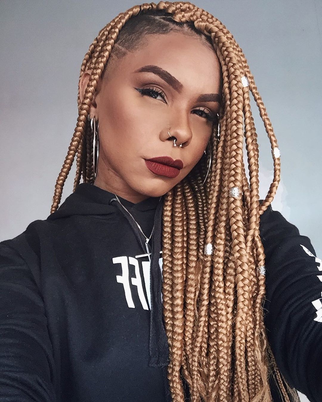 Edgy Blonde Box Braids with Shaved Sides