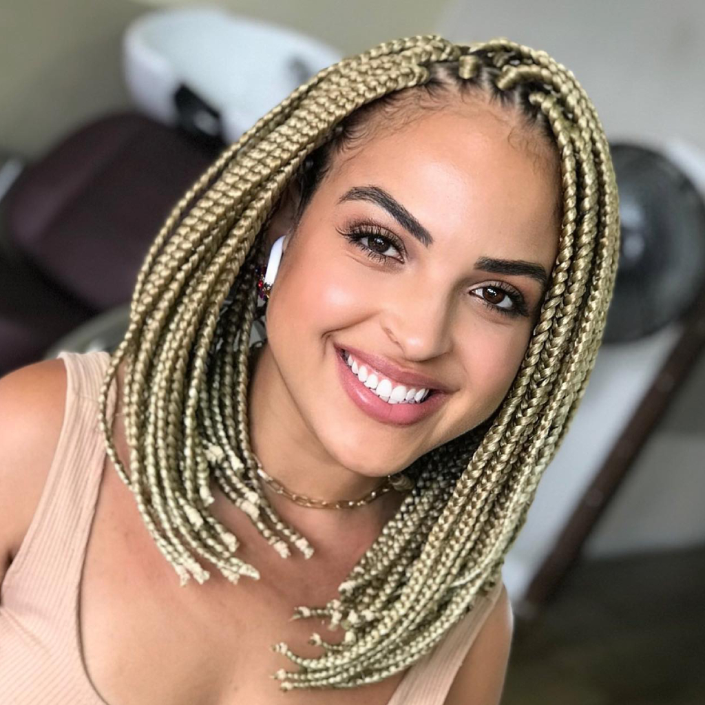 Fresh Blonde Box Braids with Face-Framing Layers