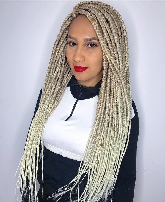 Radiant Long Blonde Box Braids with Golden Accents