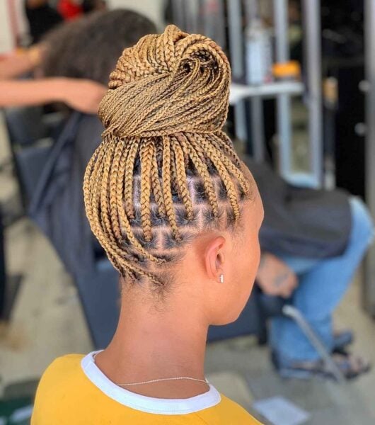 Striking High Bun with Blonde Box Braids