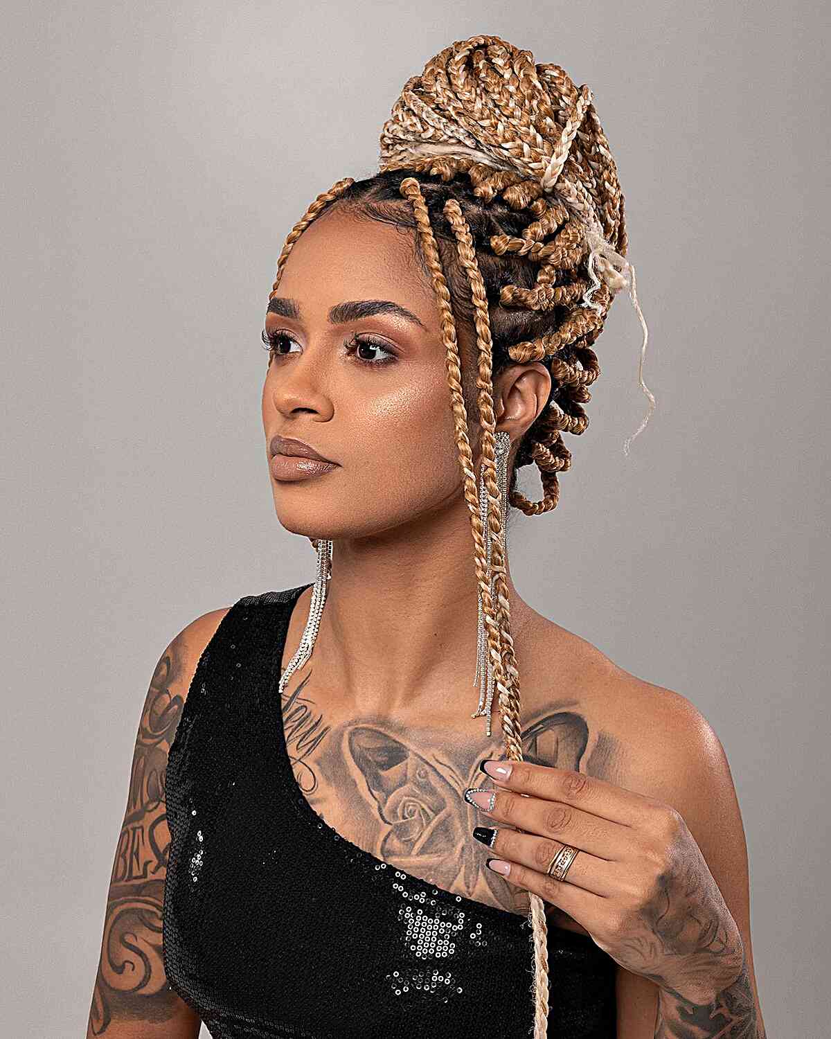 Stylish High Bun with Blonde Box Braids