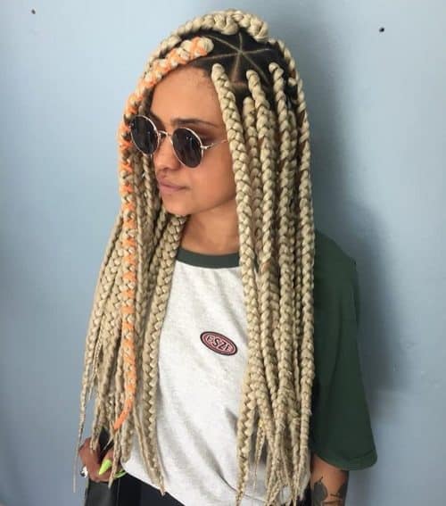 Trendy Blonde Box Braids with Unique Accents
