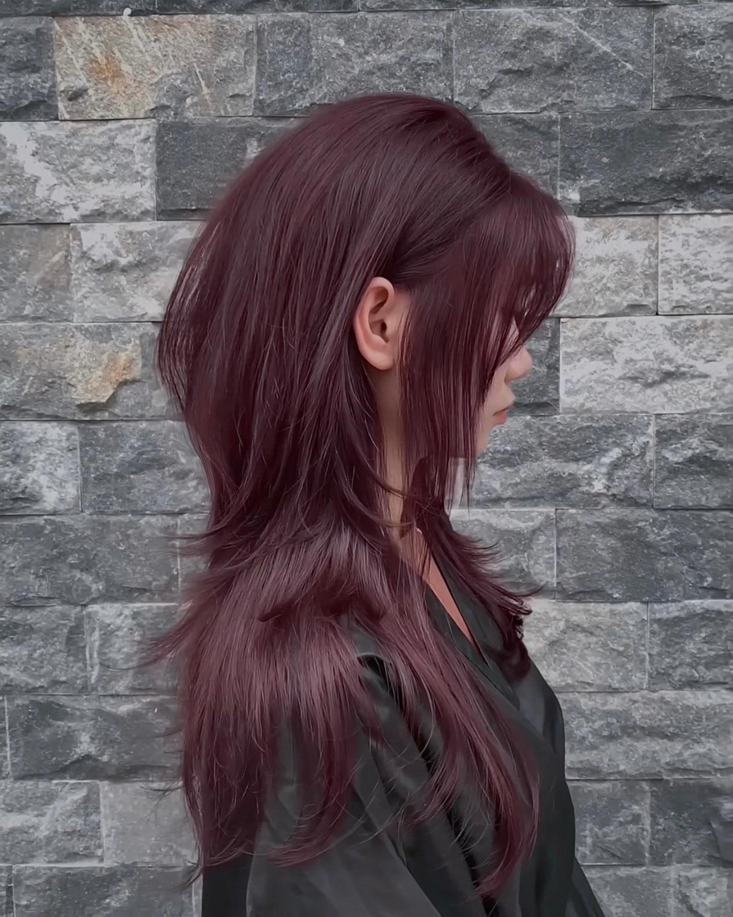 Bold Burgundy Hush Cut with Layered Texture