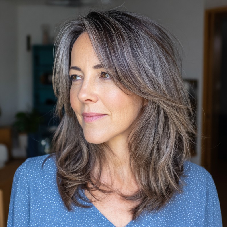 Chic Layered Ashy Hush Cut with Subtle Highlights